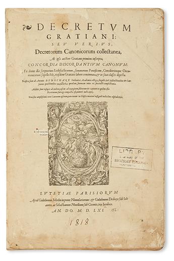 GRATIANUS, the Canonist. Decretum Gratiani.  1561